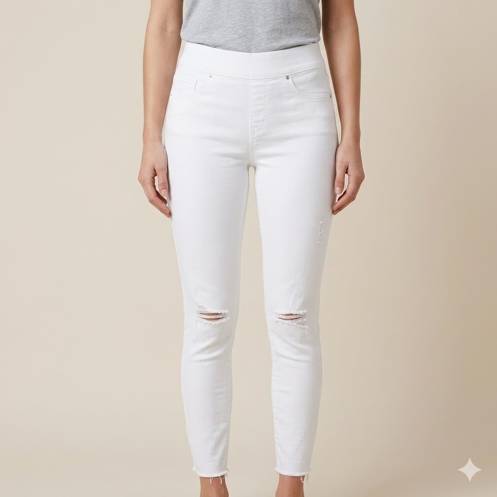 Spanx White Ankle Skinny Jeans Raw Hem Distress Size S/P